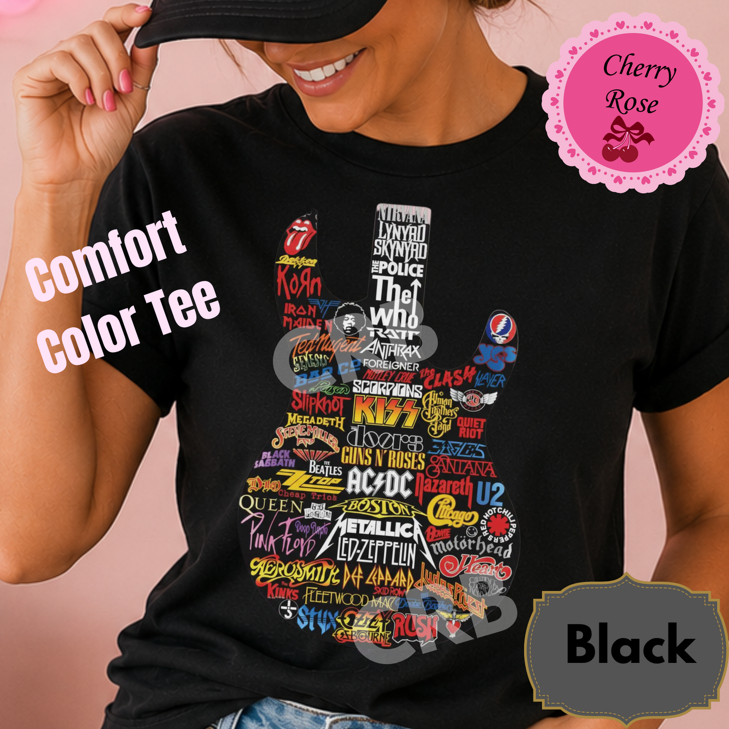 Rocker Band Tee 80's Rock Guitar Shape Design