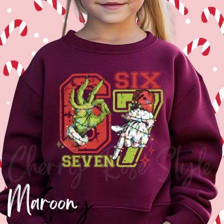 Six Seven Grinch Christmas Hands Holiday Sweatshirt-Youth Size