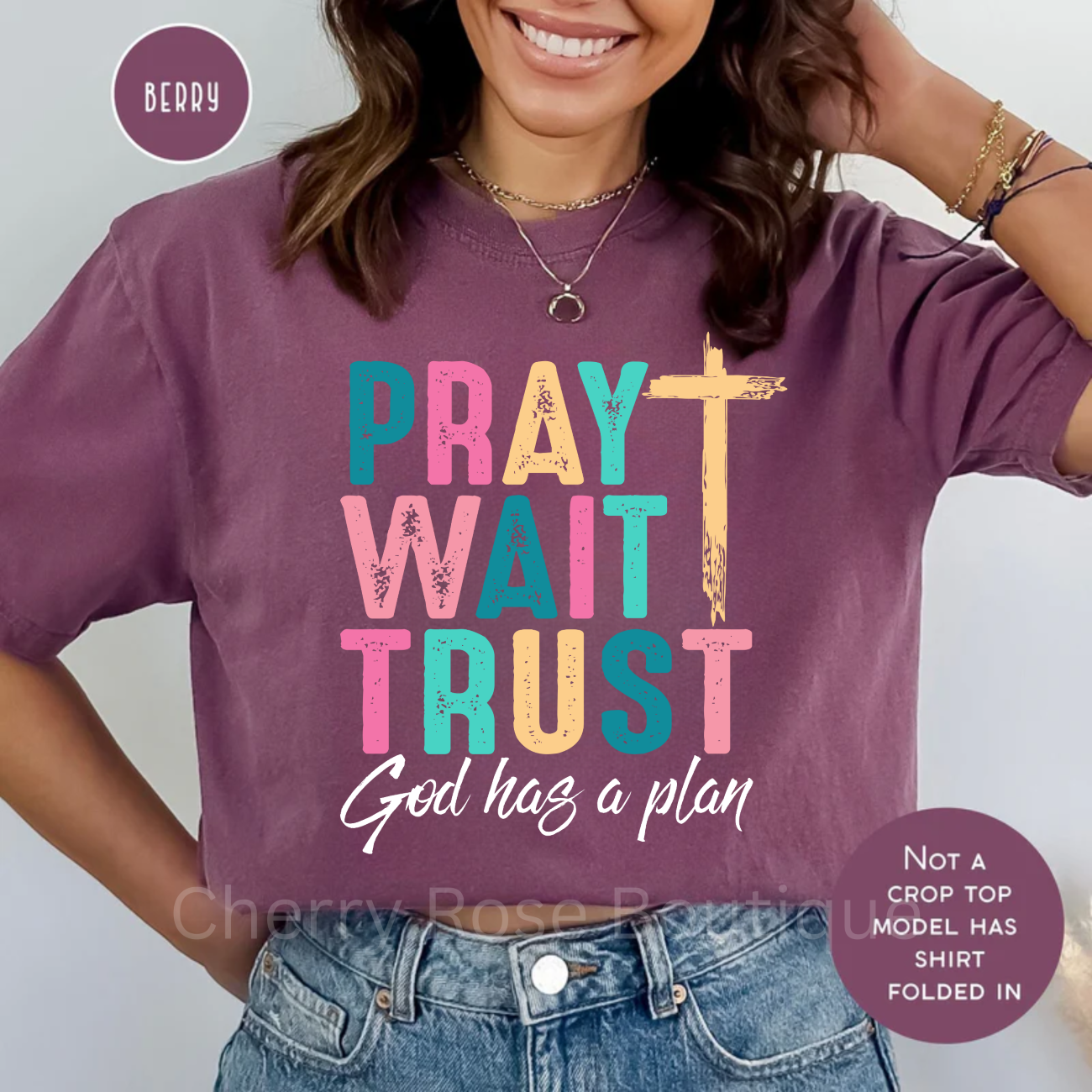 Pray Wait Trust in White Comfort Color Tshirt, Tee