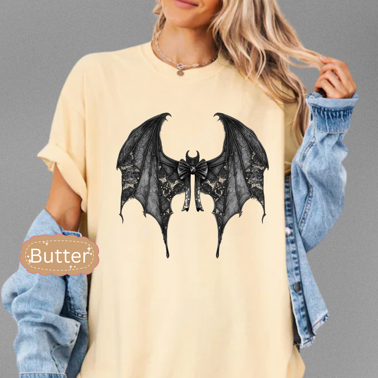 Bat Bow, Halloween, Spooky, Fall, Coquette Bow, Comfort Color T-Shirt