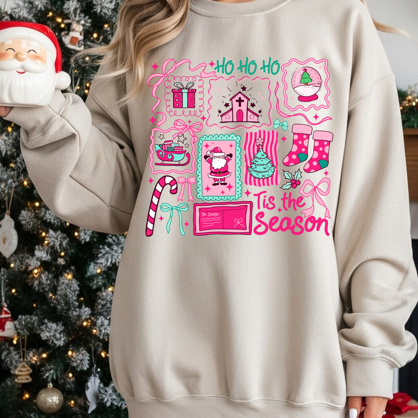Christmas Crewneck Sweatshirt - Ho Ho Ho, Tis the Season Holiday Sweater