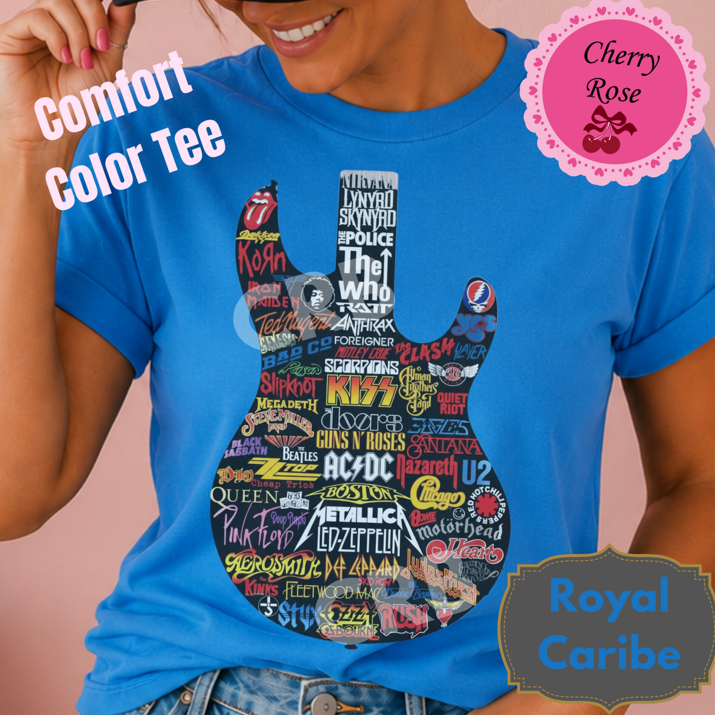 Rocker Band Tee 80's Rock Guitar Shape Design