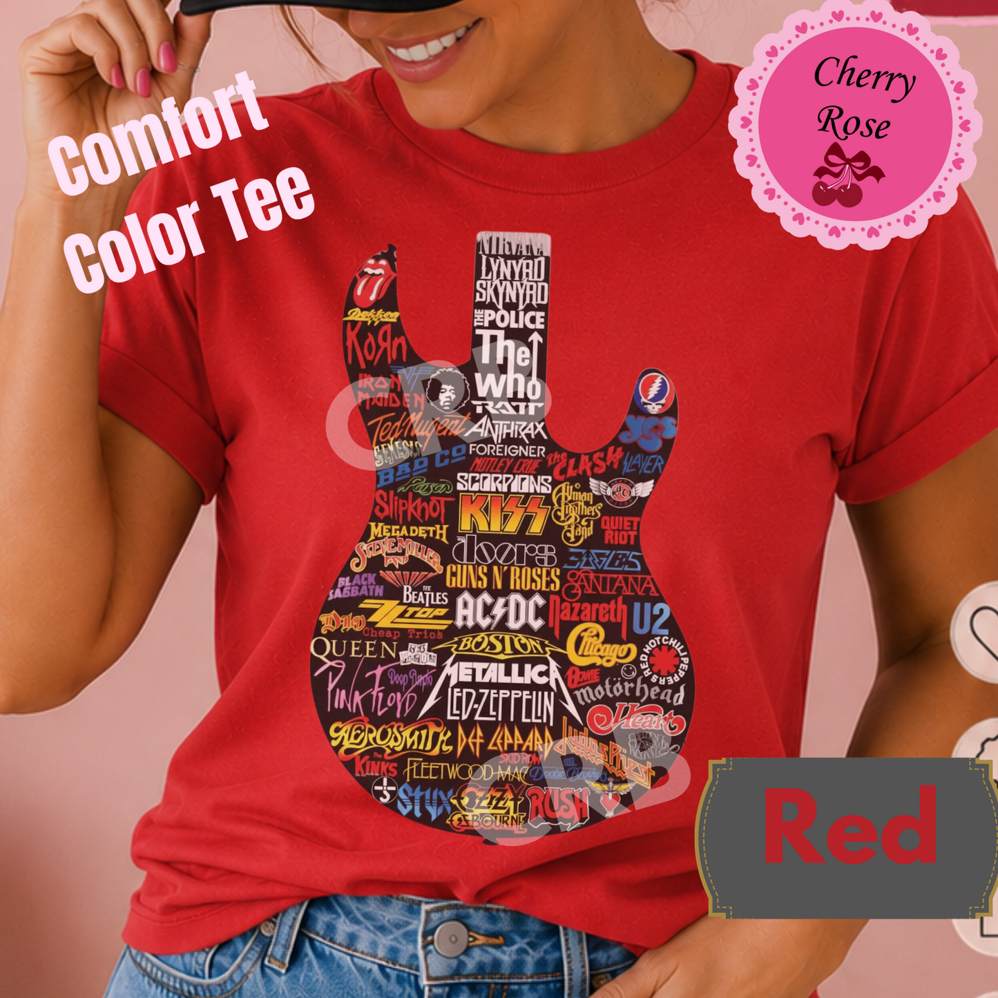 Rocker Band Tee 80's Rock Guitar Shape Design