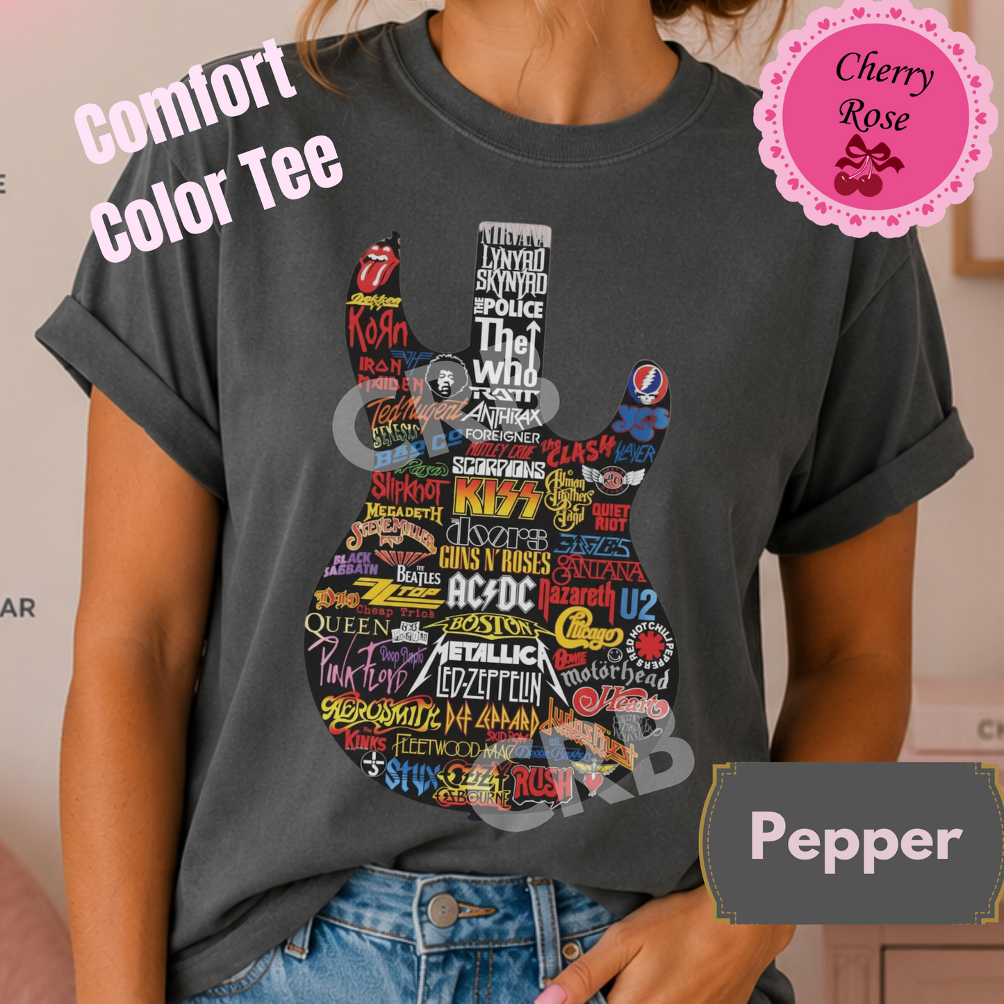Rocker Band Tee 80's Rock Guitar Shape Design