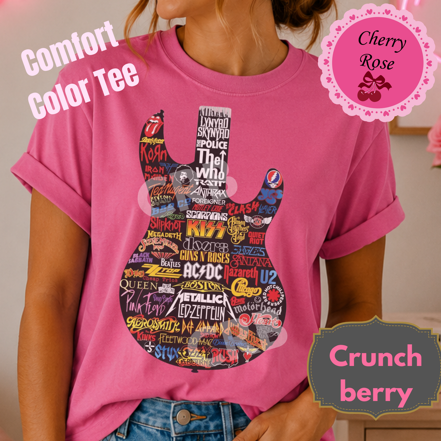 Rocker Band Tee 80's Rock Guitar Shape Design