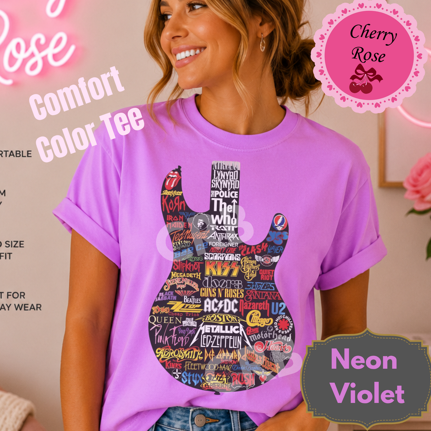 Rocker Band Tee 80's Rock Guitar Shape Design