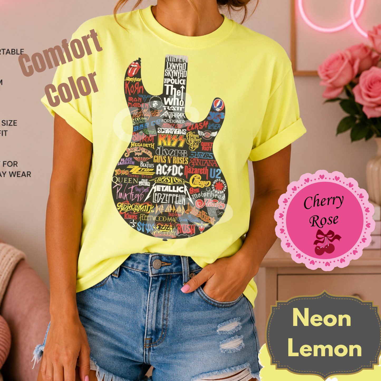 Rocker Band Tee 80's Rock Guitar Shape Design