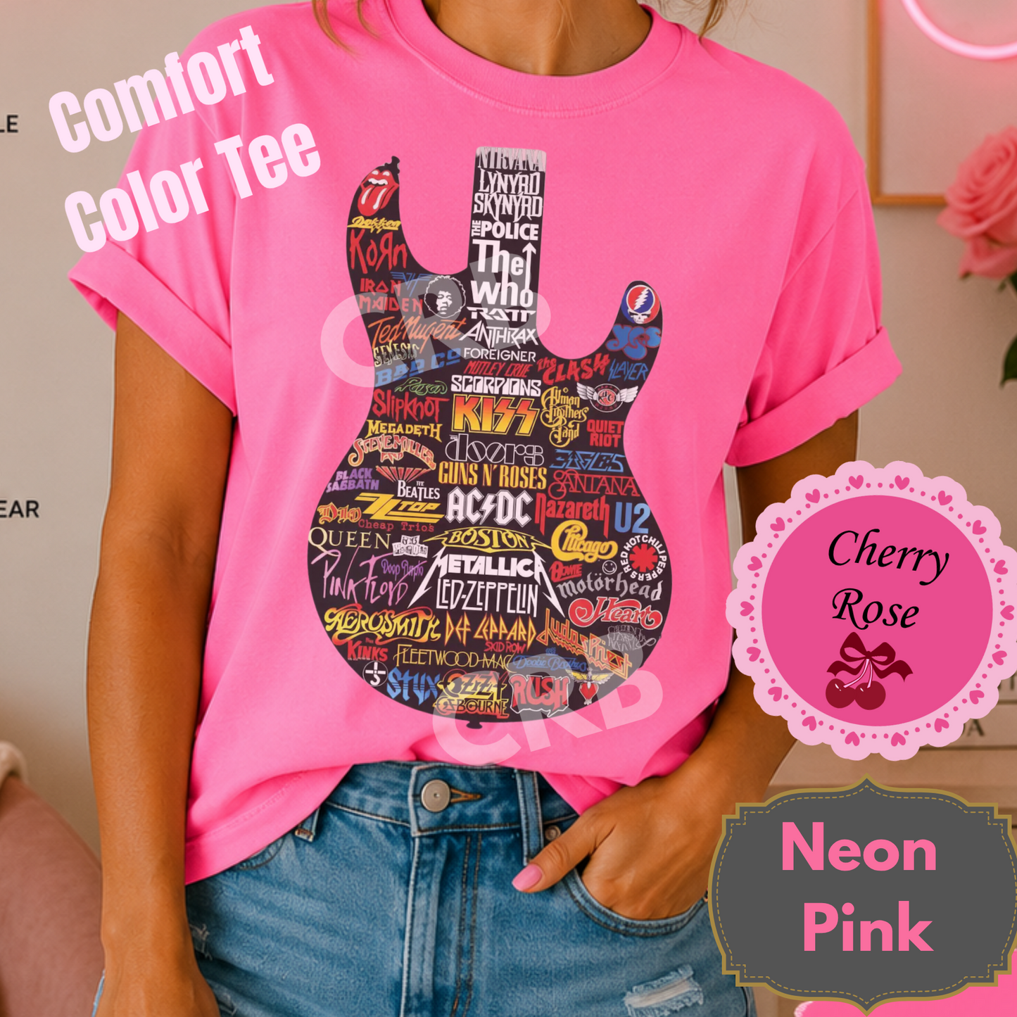 Rocker Band Tee 80's Rock Guitar Shape Design