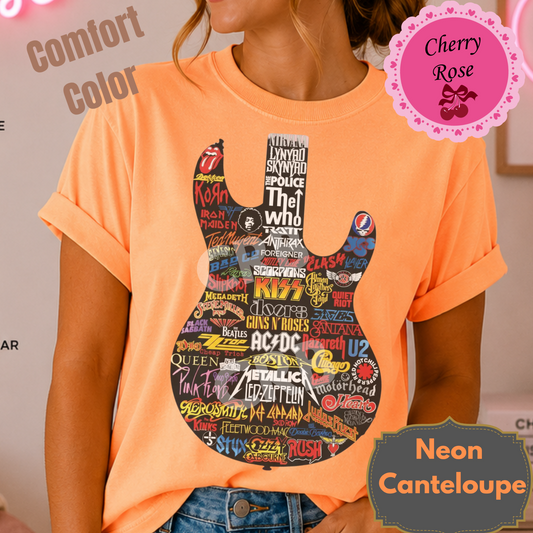 Rocker Band Tee 80's Rock Guitar Shape Design