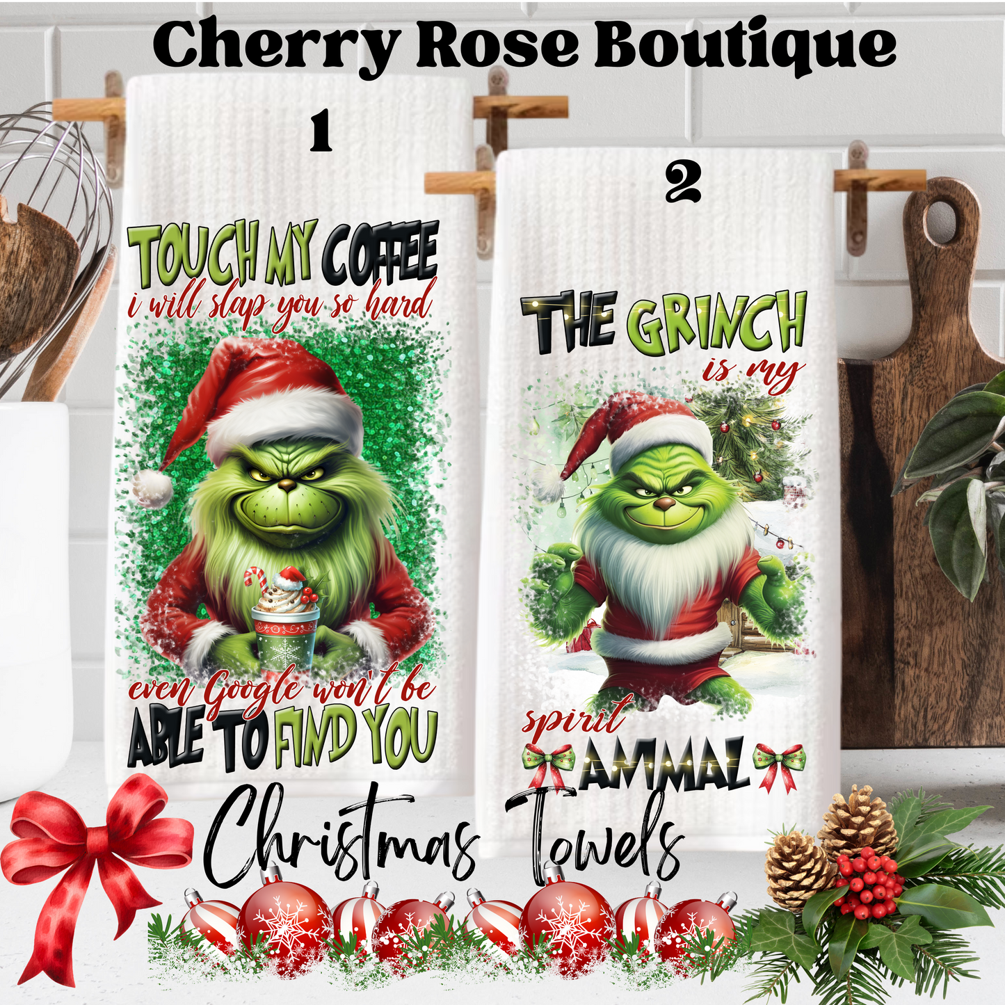 Grinch Christmas Kitchen Towels