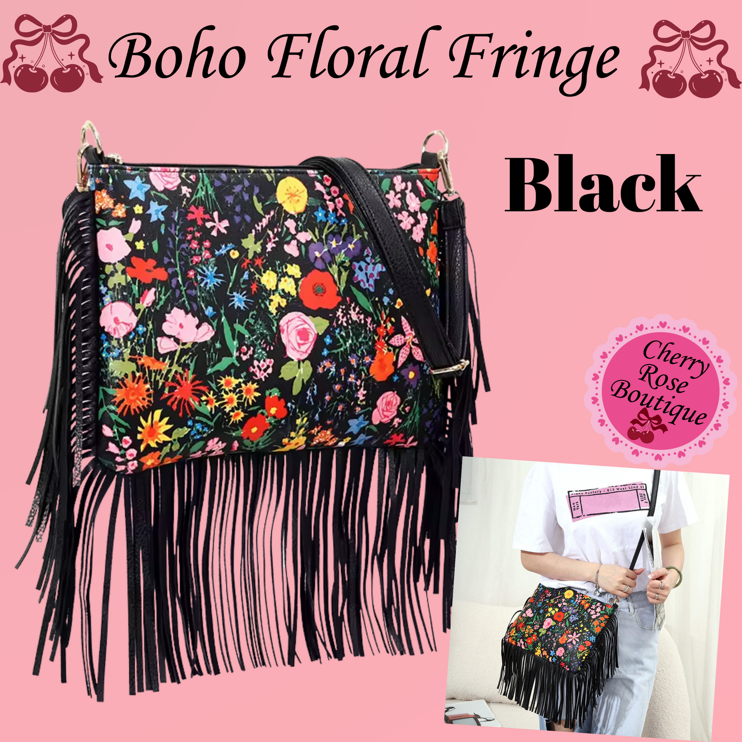 Boho Floral Fringe Bag