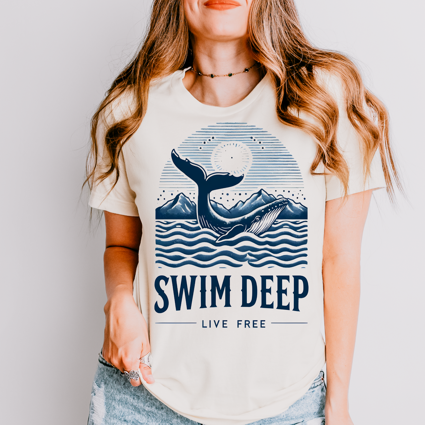 Swim Deep Whale Shirt, Swim Deep Whale T-shirt, Swim Deep Fish Tee, Summer Shirt, Beach Shirt, Beachwear, Summertime Shirt