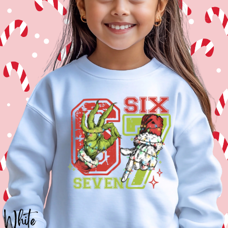 Six Seven Grinch Christmas Hands Holiday Sweatshirt-Youth Size