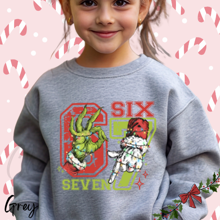 Six Seven Grinch Christmas Hands Holiday Sweatshirt-Youth Size