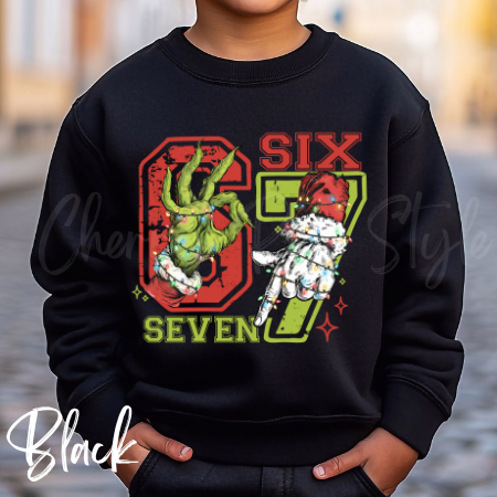 Six Seven Grinch Christmas Hands Holiday Sweatshirt-Youth Size