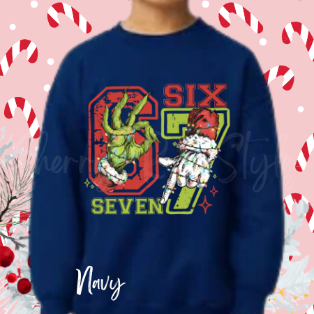 Six Seven Grinch Christmas Hands Holiday Sweatshirt-Youth Size