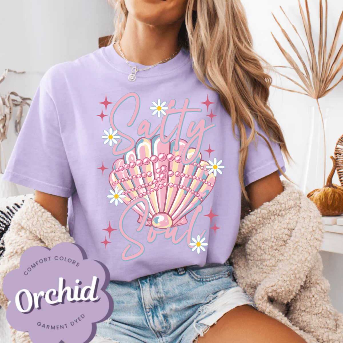 Salty Soul, Beach, Summer, Seashell, Pearls, Comfort Color Shirt