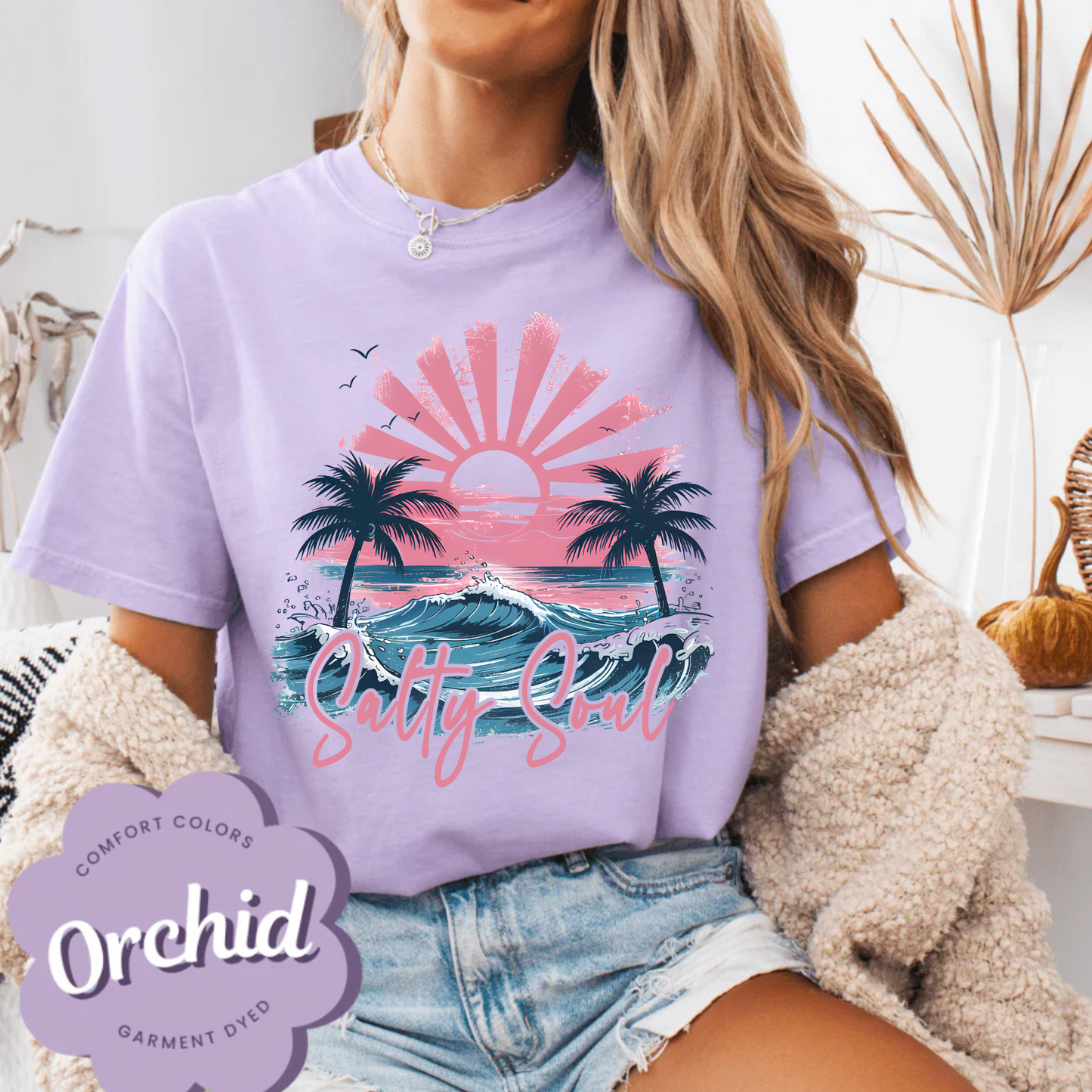Salty Soul Sunset, Summer, Beach, Palm Trees, Comfort Color Shirt