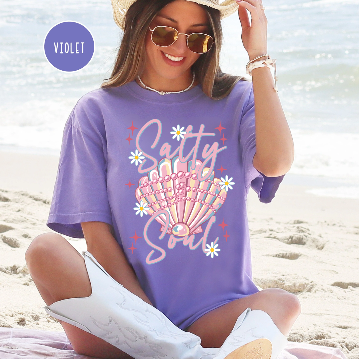 Salty Soul, Beach, Summer, Seashell, Pearls, Comfort Color Shirt