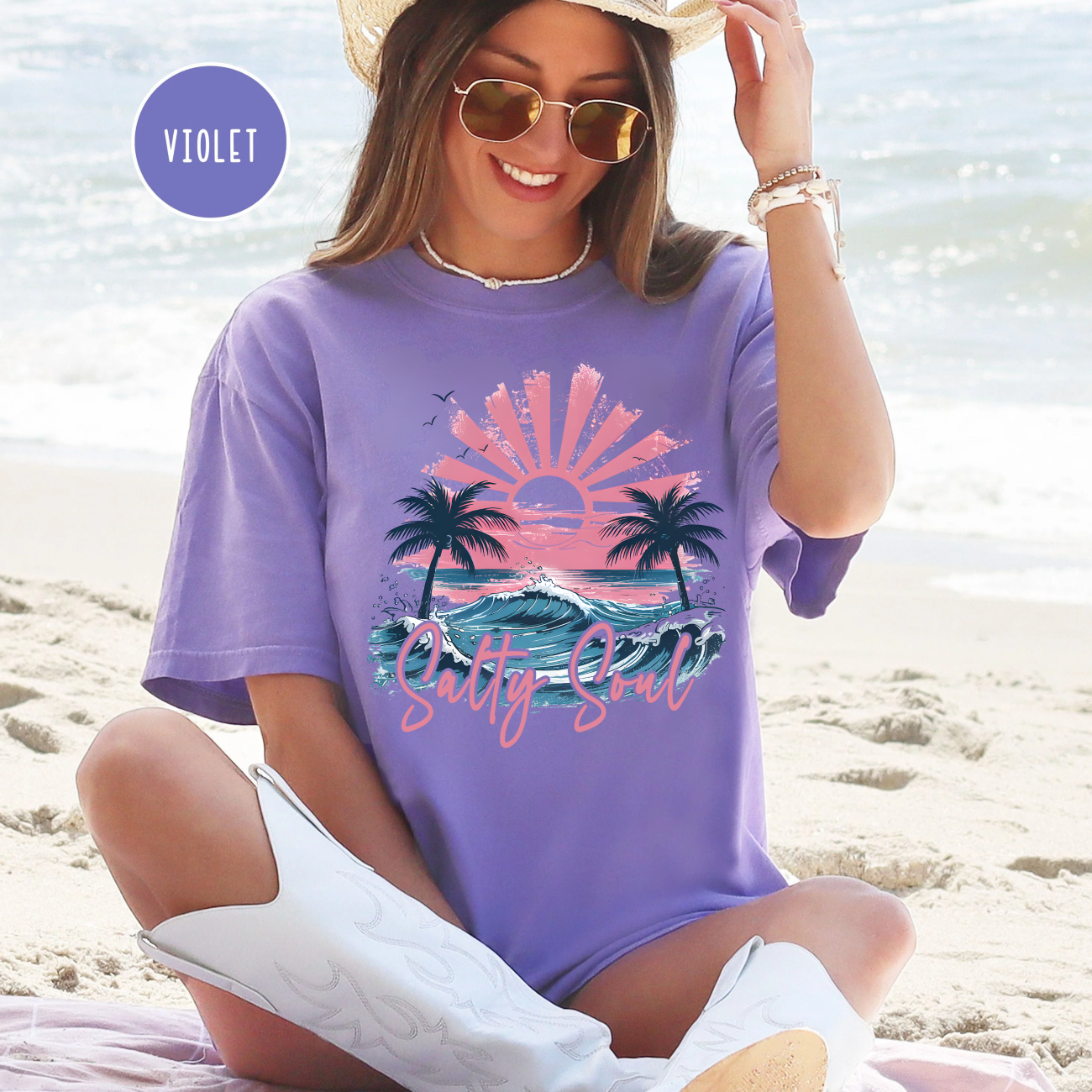 Salty Soul Sunset, Summer, Beach, Palm Trees, Comfort Color Shirt