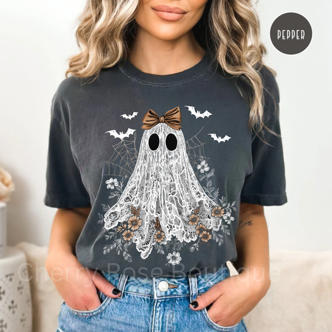 Lace Coquette Ghost, Spooky, Halloween, Witches, Comfort Color Tee