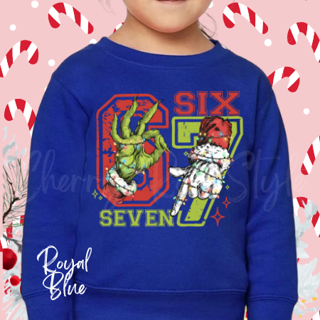 Six Seven Grinch Christmas Hands Holiday Sweatshirt-Youth Size