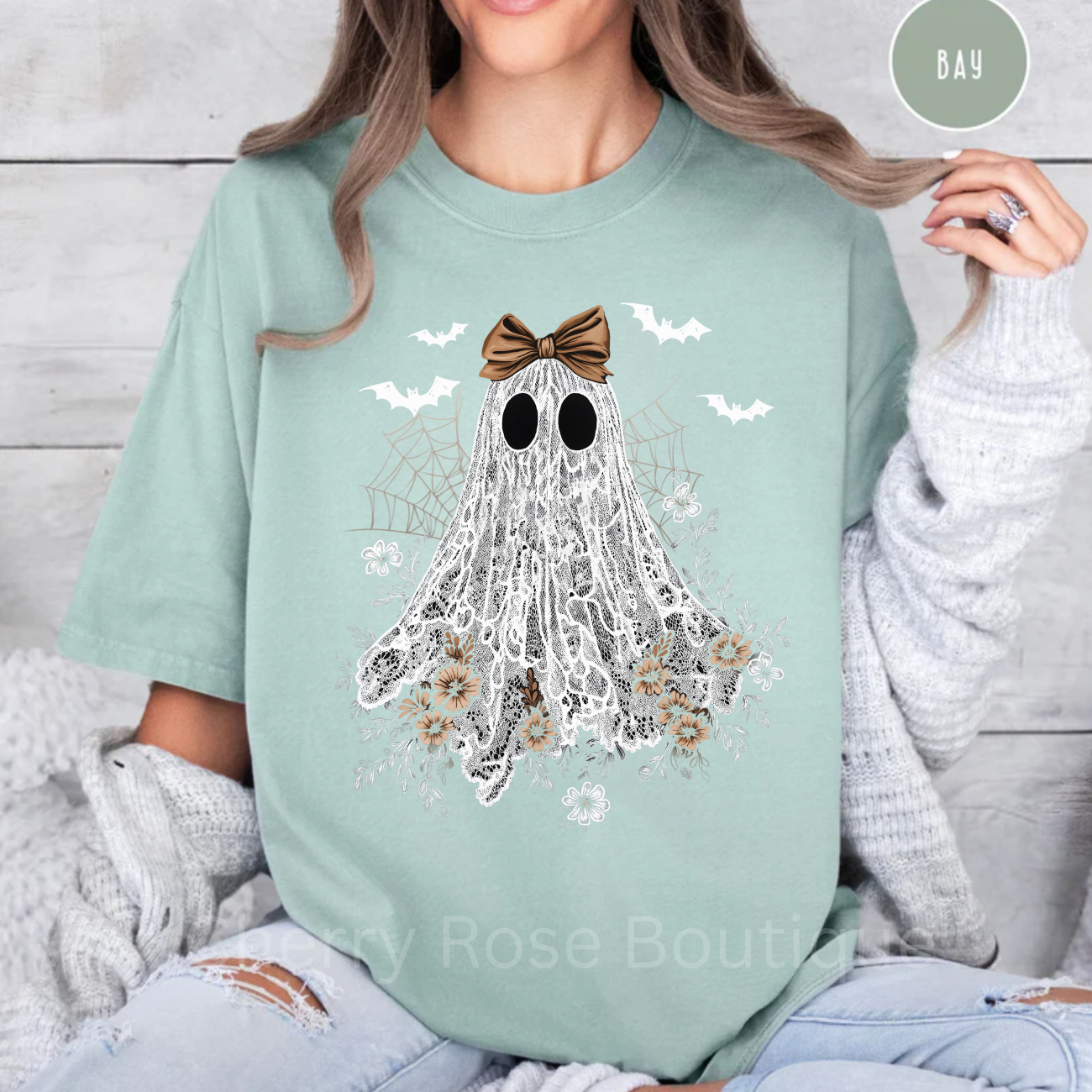 Lace Coquette Ghost, Spooky, Halloween, Witches, Comfort Color Tee