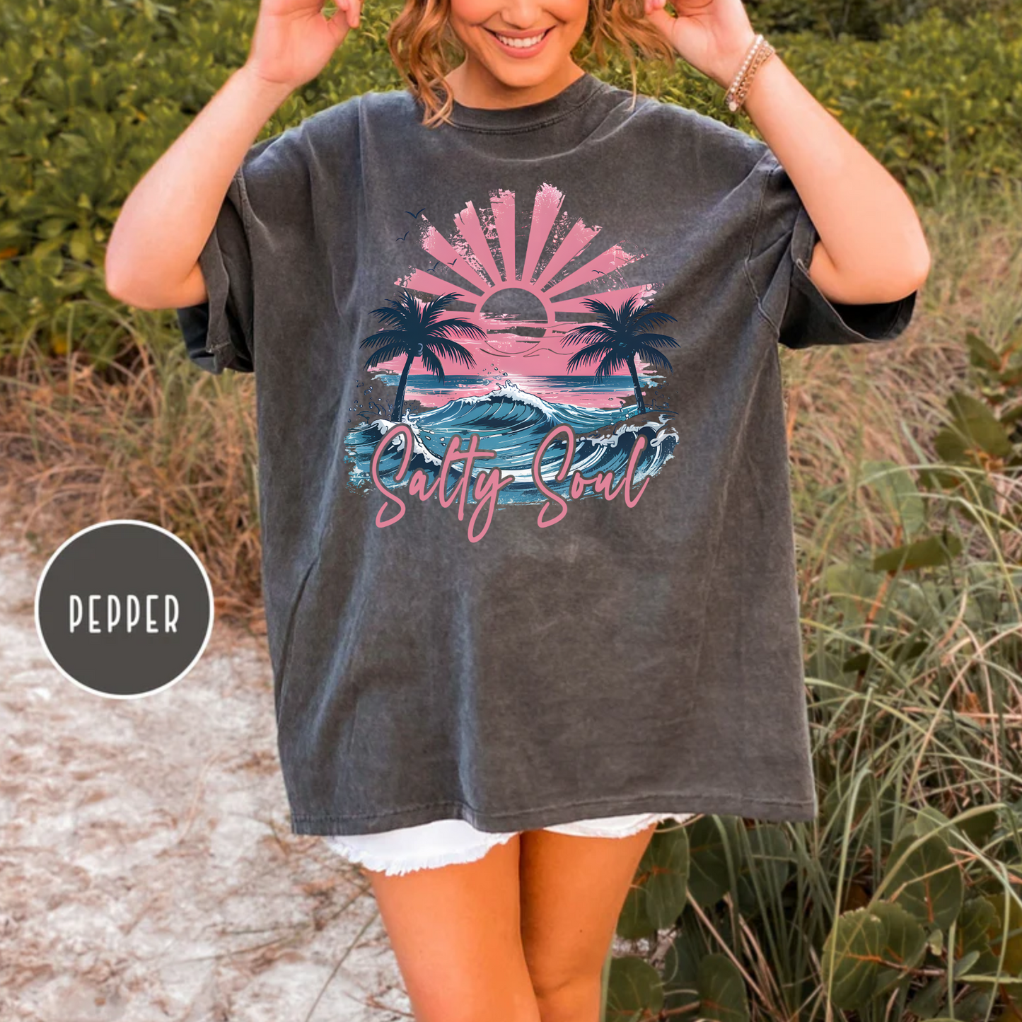Salty Soul Sunset, Summer, Beach, Palm Trees, Comfort Color Shirt