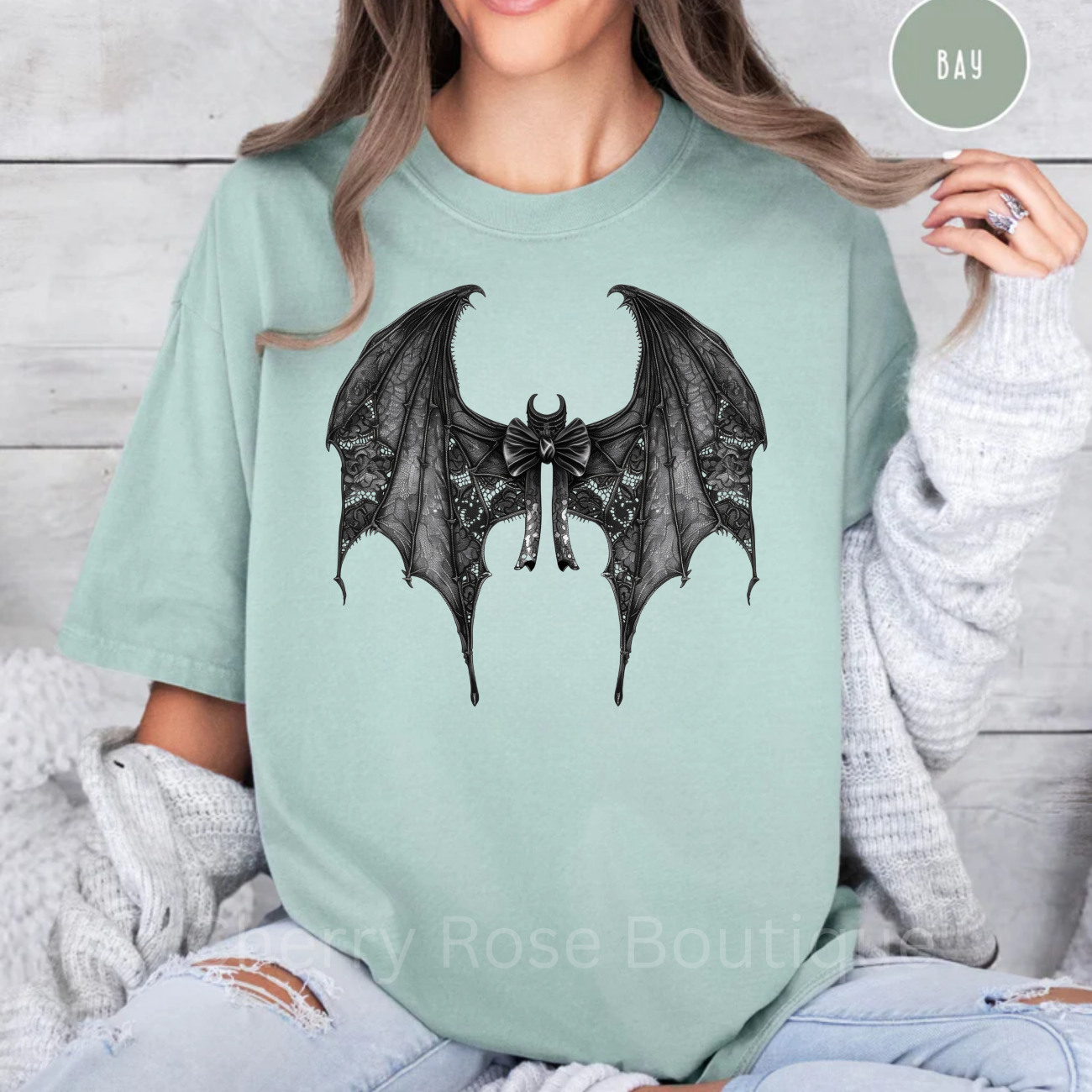 Bat Bow, Halloween, Spooky, Fall, Coquette Bow, Comfort Color T-Shirt