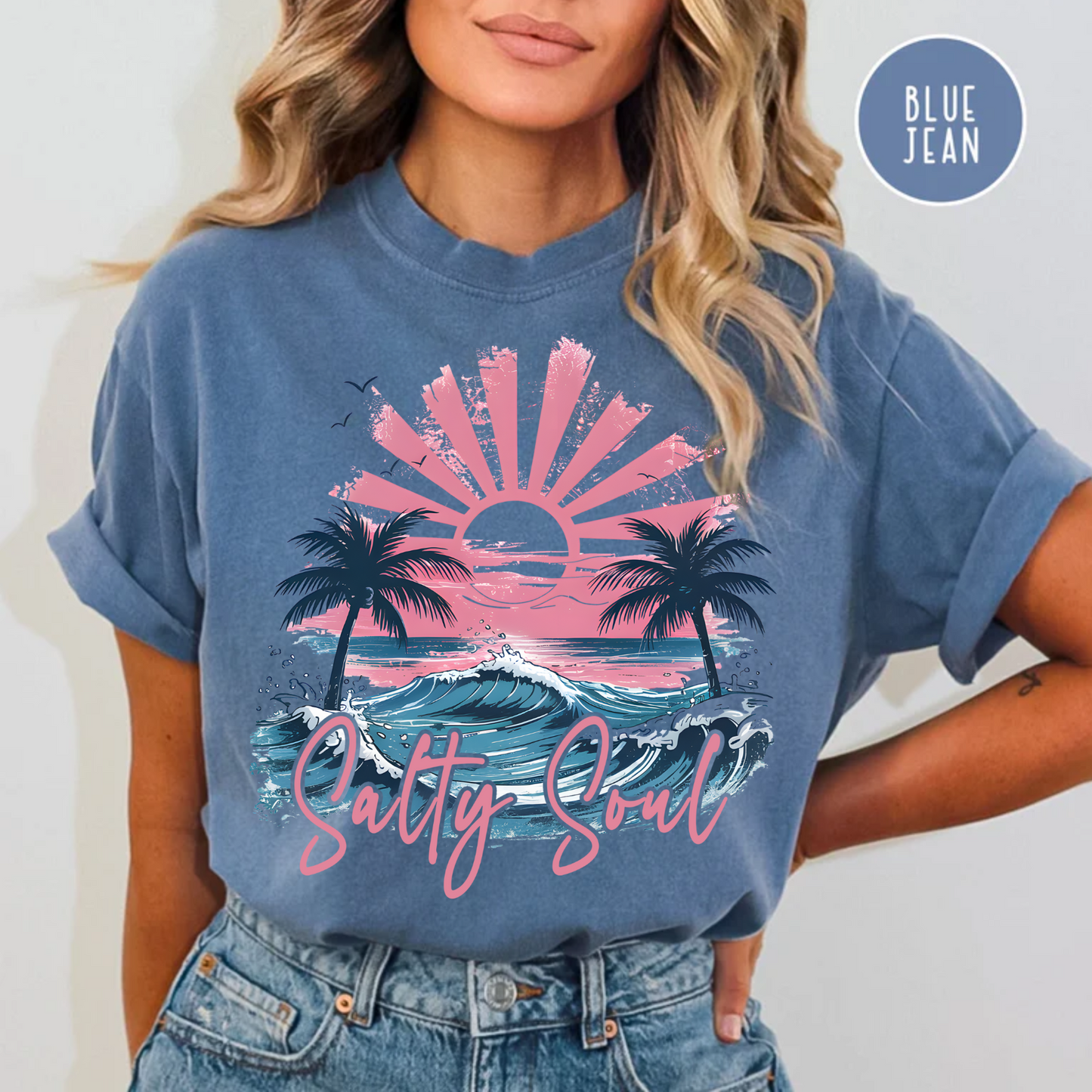 Salty Soul Sunset, Summer, Beach, Palm Trees, Comfort Color Shirt