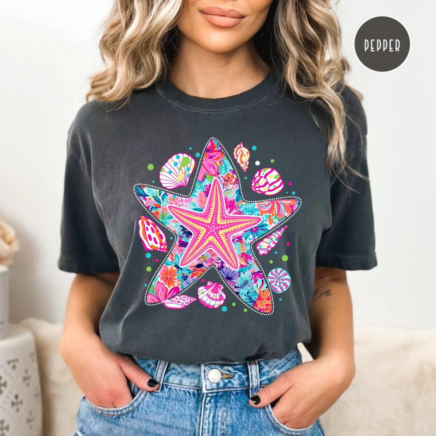 Starfish Tee, Summer Beach Shirt, Comfort Color Shirt