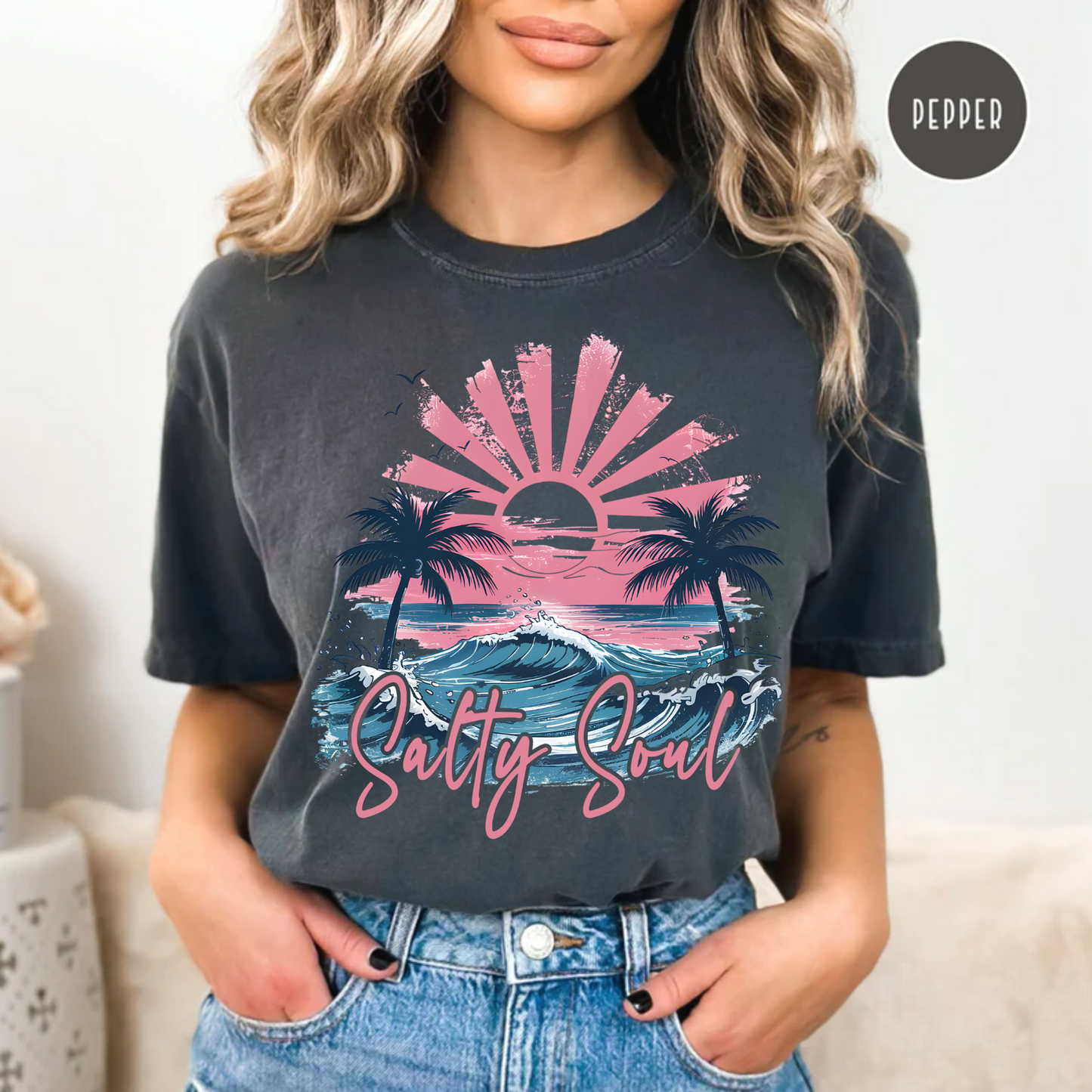 Salty Soul Sunset, Summer, Beach, Palm Trees, Comfort Color Shirt