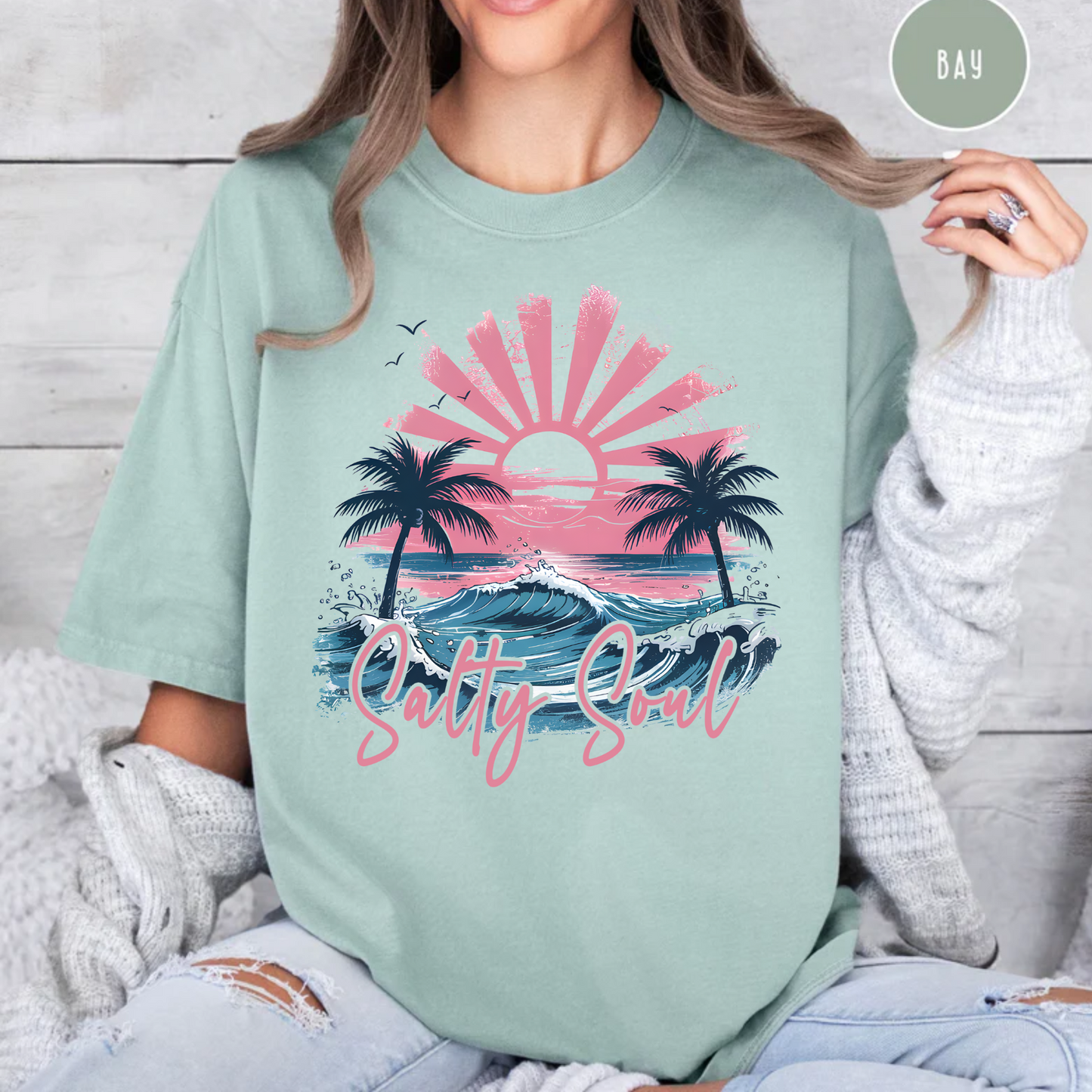Salty Soul Sunset, Summer, Beach, Palm Trees, Comfort Color Shirt