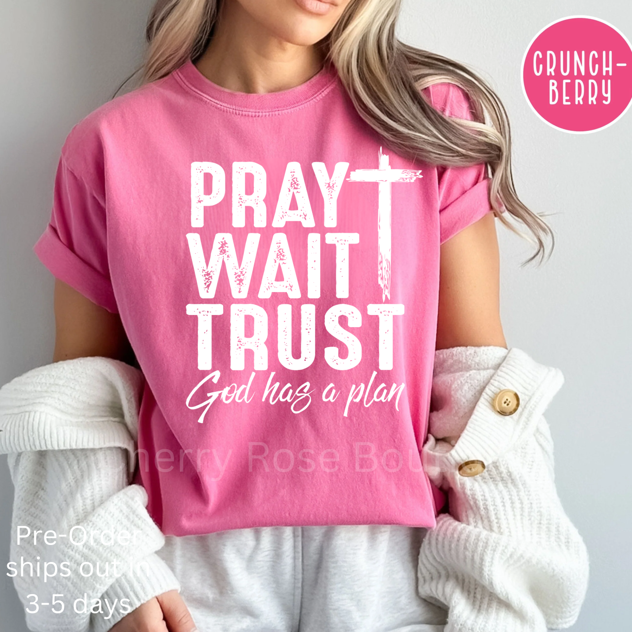 Pray Wait Trust in White Comfort Color Tshirt, Tee
