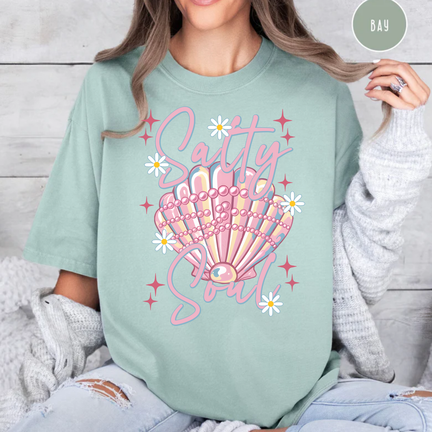 Salty Soul, Beach, Summer, Seashell, Pearls, Comfort Color Shirt