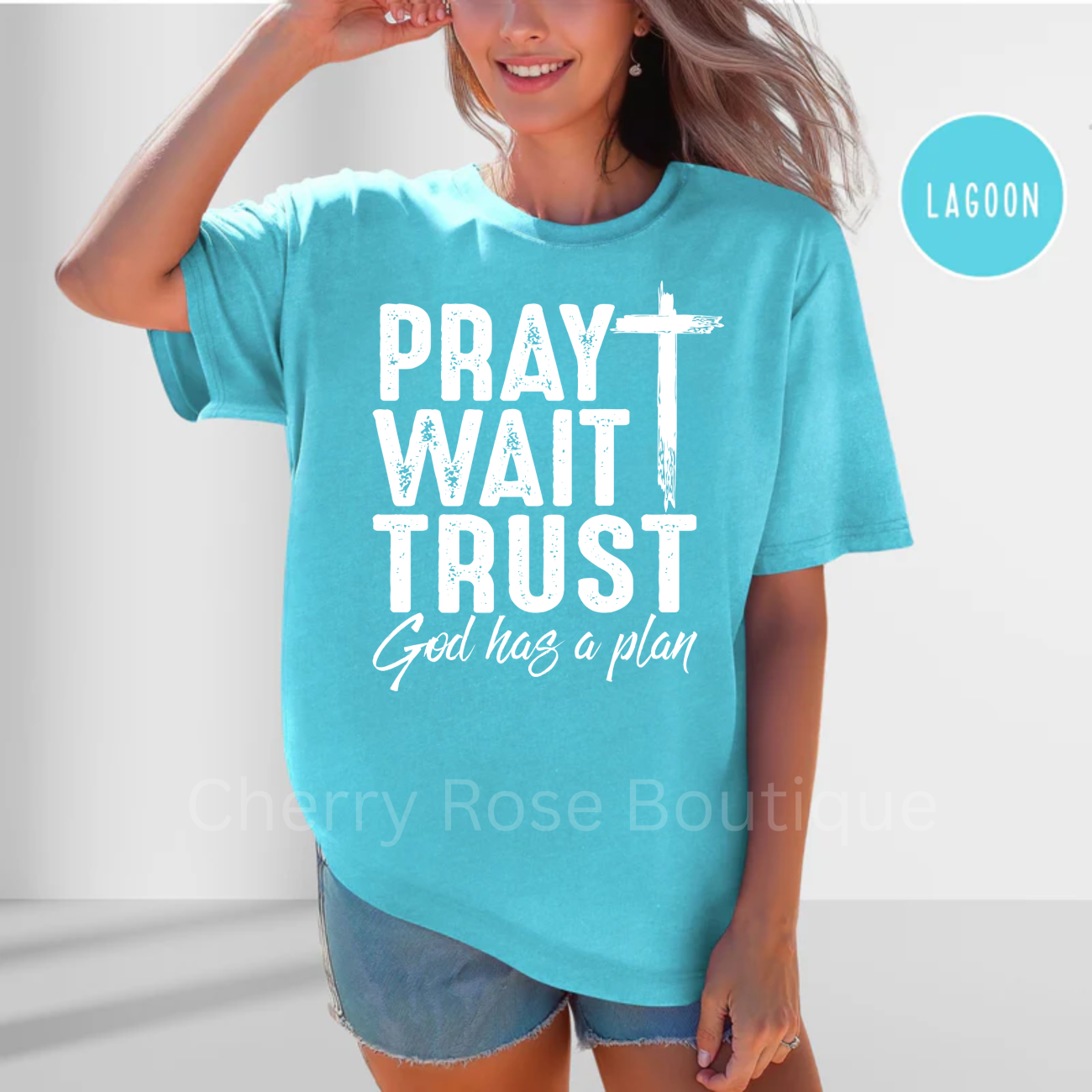 Pray Wait Trust in White Comfort Color Tshirt, Tee