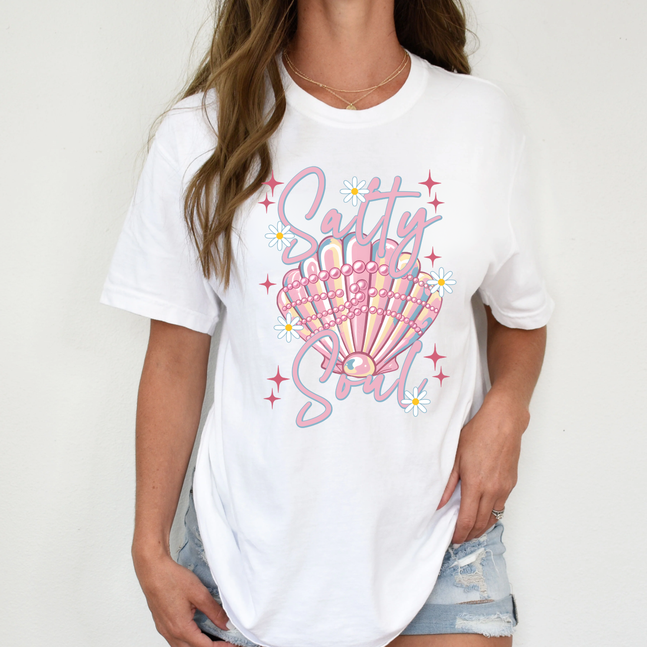 Salty Soul, Beach, Summer, Seashell, Pearls, Comfort Color Shirt