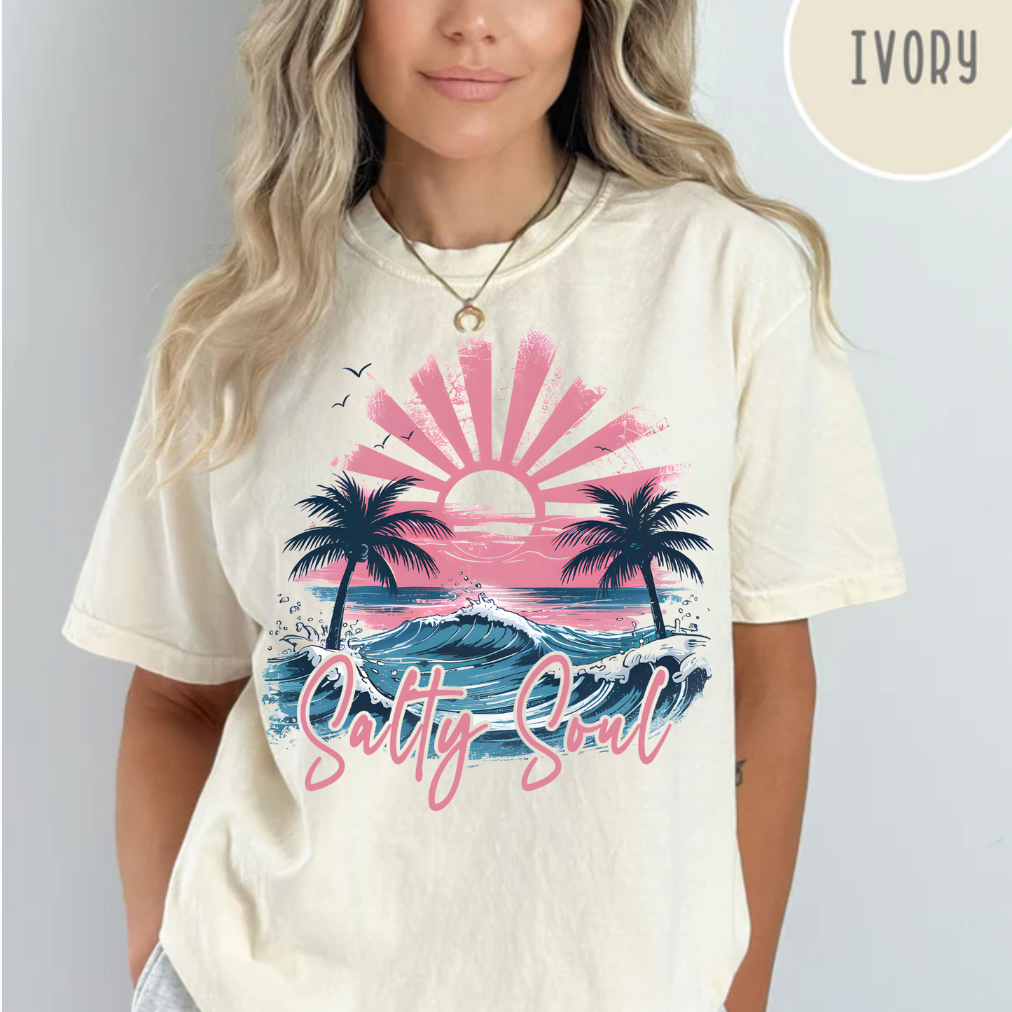 Salty Soul Sunset, Summer, Beach, Palm Trees, Comfort Color Shirt