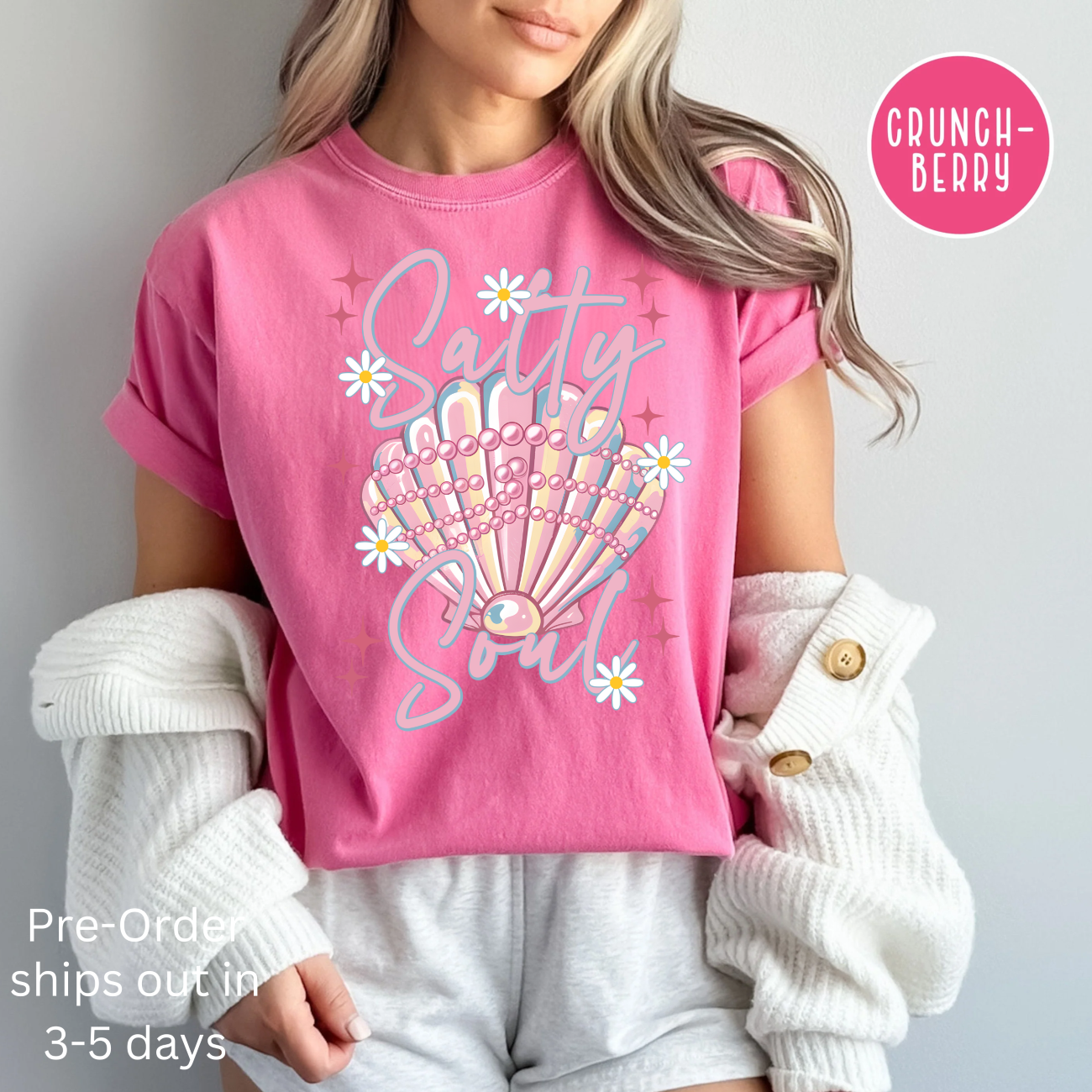 Salty Soul, Beach, Summer, Seashell, Pearls, Comfort Color Shirt
