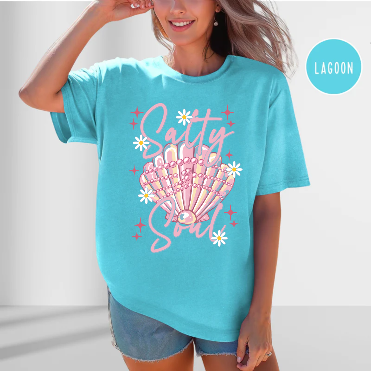 Salty Soul, Beach, Summer, Seashell, Pearls, Comfort Color Shirt