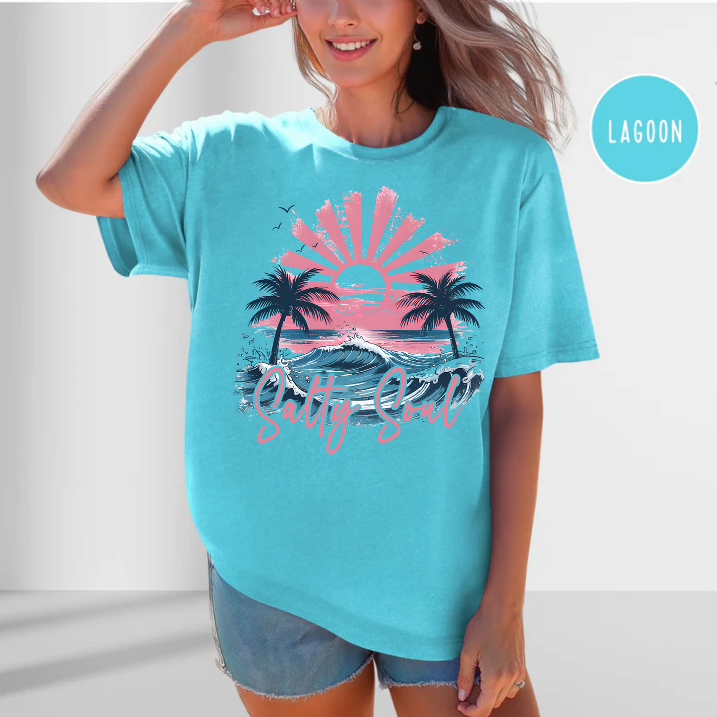 Salty Soul Sunset, Summer, Beach, Palm Trees, Comfort Color Shirt