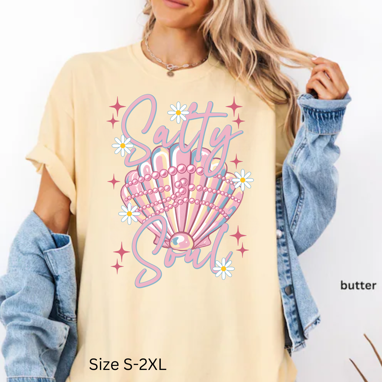 Salty Soul, Beach, Summer, Seashell, Pearls, Comfort Color Shirt
