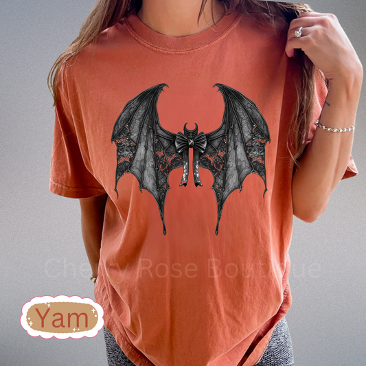 Bat Bow, Halloween, Spooky, Fall, Coquette Bow, Comfort Color T-Shirt