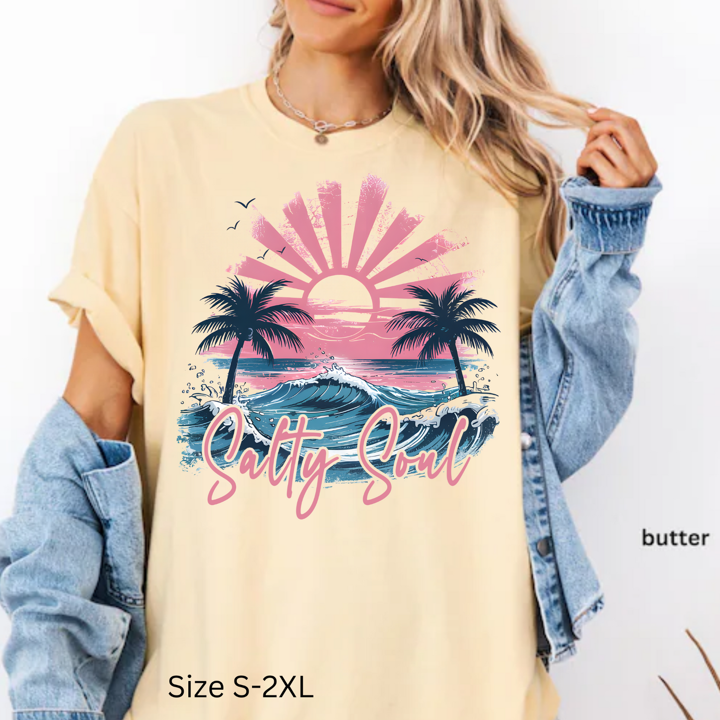 Salty Soul Sunset, Summer, Beach, Palm Trees, Comfort Color Shirt