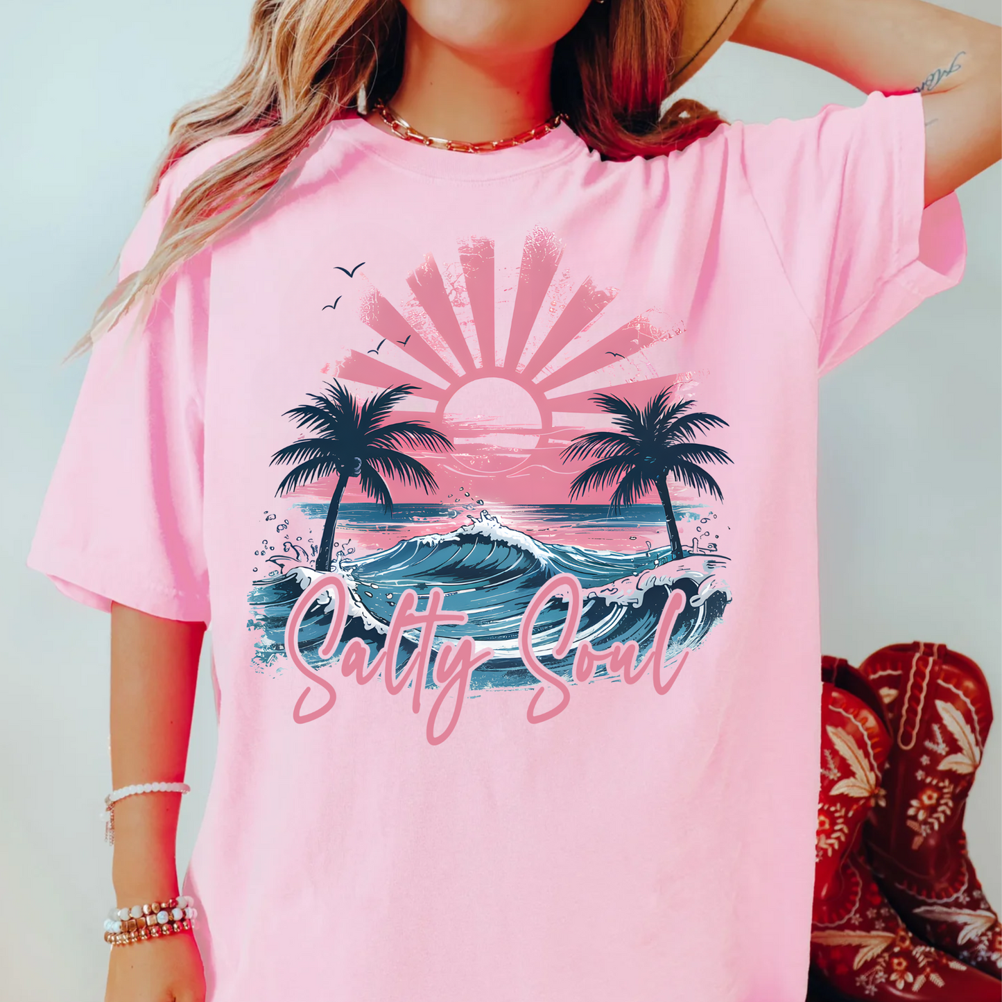 Salty Soul Sunset, Summer, Beach, Palm Trees, Comfort Color Shirt