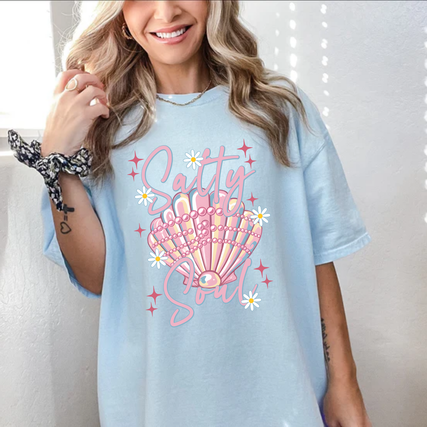 Salty Soul, Beach, Summer, Seashell, Pearls, Comfort Color Shirt
