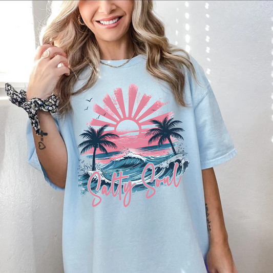 Salty Soul Sunset, Summer, Beach, Palm Trees, Comfort Color Shirt
