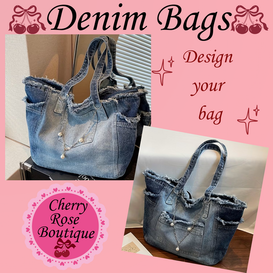 Denim Tote Bags- Big Bag with side pockets