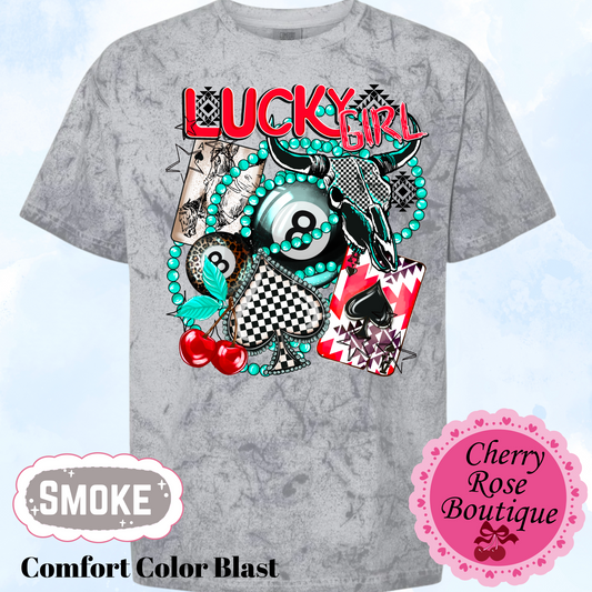 Lucky Girl Retro Shirt- Comfort Color Blast