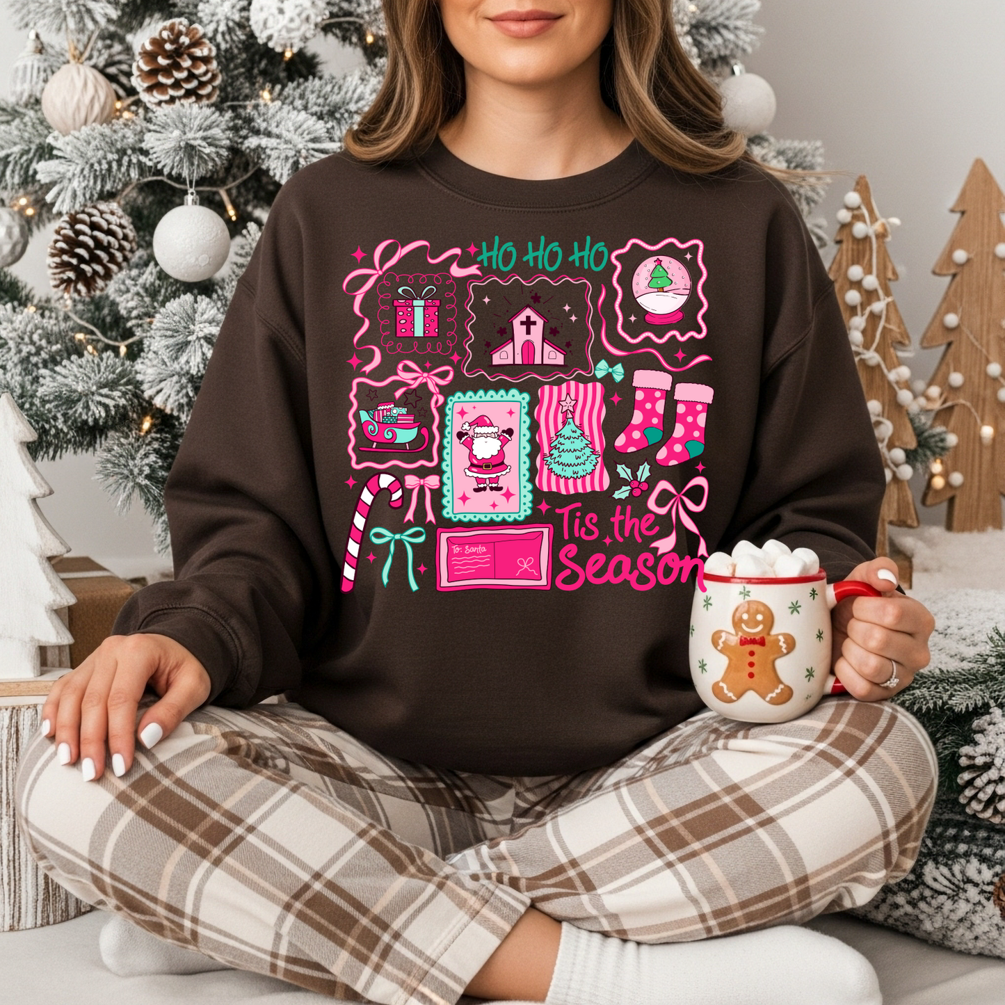 Christmas Crewneck Sweatshirt - Ho Ho Ho, Tis the Season Holiday Sweater